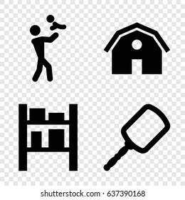 Small icons set. set of 4 small filled icons such as barn, mirror, cargo barn