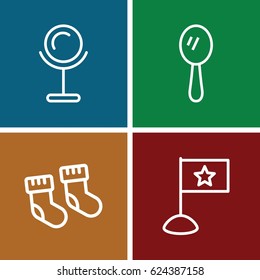 Small icons set. set of 4 small outline icons such as baby socks, mirror