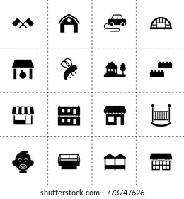 Small icons. vector collection filled small icons. includes symbols such as storage, hangar, bee, flags, house, modular house. use for web, mobile and ui design.