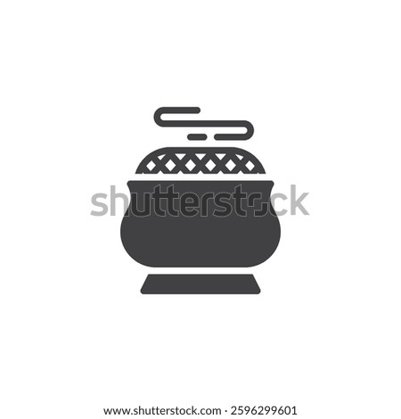 Small incense holder with smoke vector icon. filled flat sign for mobile concept and web design. Incense Burner glyph icon. Symbol, logo illustration. Vector graphics