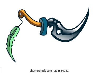 Small Indian Dagger with a Feather attached to its Handle, Vector Illustration isolated on White Background. 