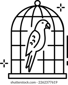 Small indoor Aviary vector outline icon design, Pet and Vet symbol, Animal Shelter sign, critter stock illustration, Vintage Iron Antique Parrot Cage concept