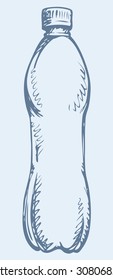 Small innerseal capped pure jug comfortable shape for grasping hand isolated on white. Vector freehand ink drawn background sketchy in art scribble style pen on paper. View closeup with space for text