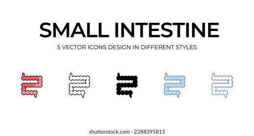 Diseño de iconos intestinales pequeños en estilo Cinco con pulsación editable. Línea, Sólido, Línea plana, Color de tono Duo y Línea de degradado de color. Adecuado para diseño de páginas Web, aplicaciones móviles, UI, UX y GUI.