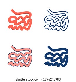 Small intestine icon set in flat and line style. Human internal organ symbol. Vector illustration.