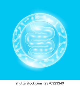 Small intestine and probiotics blue. Good bacterial flora for stomach and intestine for designing dietary supplements healthy nutrition. Biology lactobacillus. Health care immunity support. Vector.