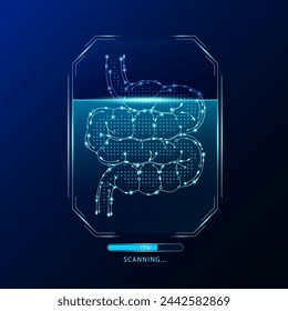 Radarschirm mit Dünndarmabtastung. In: Medical technology health care. Digitales Schnittstellensystem MRI-Scan-Analyse von menschlichen Organen. Wissenschaftskonzept. Vektor EPS10.