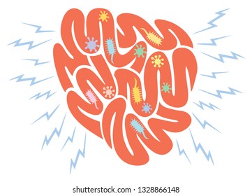small intestine with viruses and bacteria (infection)