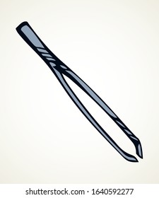 Small iron brow grip pick clipping grab bar set light text space. Outline black ink pen drawn science accuracy face prepare concept logo pictogram design. Close up view vintage clip art cartoon style