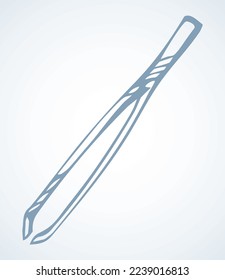 Small iron brow grip pick clipping grab bar set light text space. Outline black ink pen drawn science accuracy face prepare concept logo pictogram design. Close up view vintage clip art cartoon style