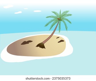 small island with coconut trees in the middle of the sea. hot weather at sea. stranded