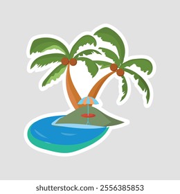 Small Island With Coconut Trees Vector Illustration Sticker. A serene small island with coconut trees, perfect for tropical and holiday-inspired art