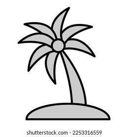 Small island in the ocean and a palm tree - icon, illustration on white background, grey style
