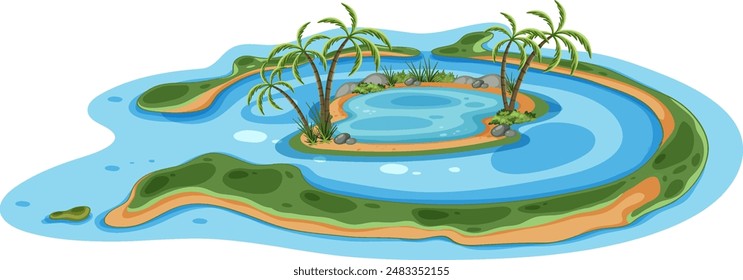 Small island surrounded by water and greenery