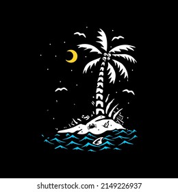 small island vector with coconut tree