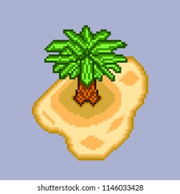 Small island white palm tree.Pixel art. Vector Illustration isolated on  background.