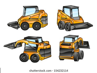 small isolated excavators in the four angles