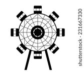 Small isolated ferris wheel silhouette graphic. black and white illustration of attraktsion in amusement park 