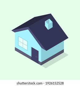 Small isometric blue urban house with chimney