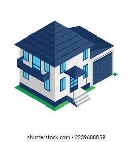 Small isometric house on a white background.Real estate sale and rent. Colorful image of a private house.