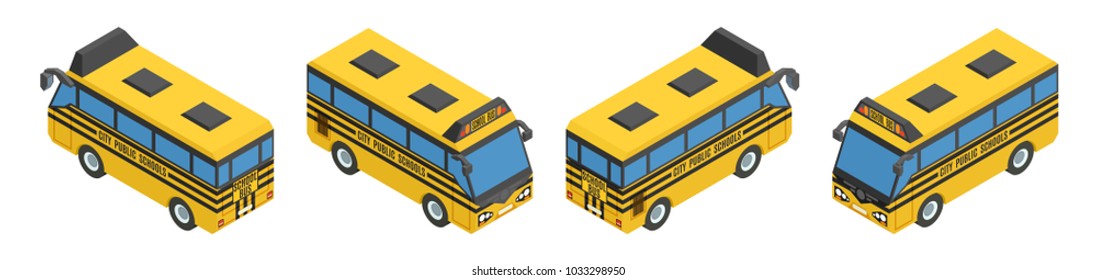small isometric yellow striped school bus vector