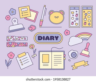 Small items that cutely decorate your diary. outline simple vector illustration.