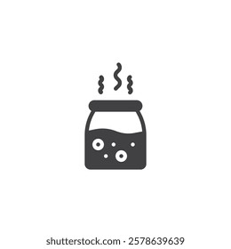 A small jar with steam vector icon. filled flat sign for mobile concept and web design. Vapor Rub glyph icon. Symbol, logo illustration. Vector graphics