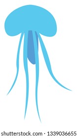 A small jelly fish is floating under the water vector color drawing or illustration 