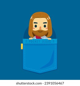 Small Jesus in a pocket. Isolated Vector Illustration