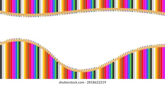 Small juxtaposed colored pencils form waves at the top and bottom from left to right