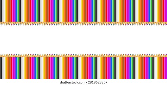 Small juxtaposed colored pencils at the top and bottom