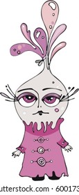 The small Kara with long eyelashes and a soap hair, dress costs in pink clothes
