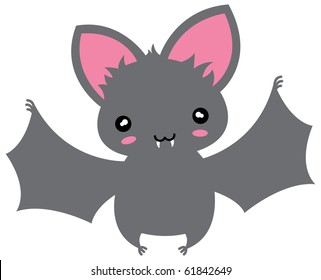 Small kawaii flying cartoon bat.