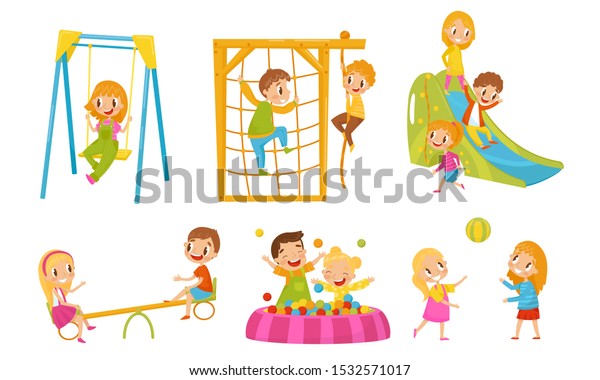 Small Kids Playing Playground Vector Isolated Stock Vector (royalty 