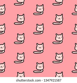 Small kitten minimalism style on pink font hand drawn seamless pattern cartoon