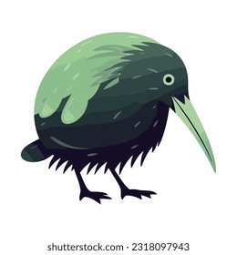 Small kiwi bird, green feather design icon isolated