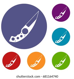 Small knife icons set in flat circle red, blue and green color for web