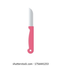 A small Knife with a pink plastic handle. Florist's tool. Vector stock flat illustration isolated on a white background