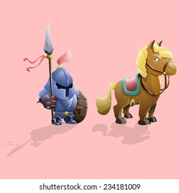 Small knight and pony. Vector illustrations.