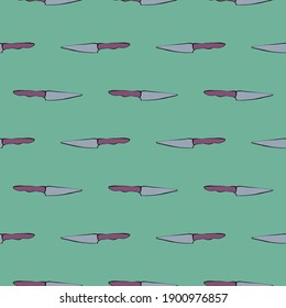 Small knives,seamless pattern on dark green background.