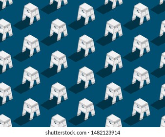 3D-Isometrie der Small Ladder, nahtloses Muster, Konstruktionswerkzeug-Concept-Poster und Banner-quadratische Design-Illustration einzeln auf blauem Hintergrund mit Kopienraum; Vektorillustration eps10