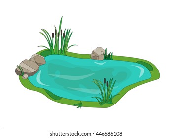 A small lake with  tree for landscaping. Vector illustration.