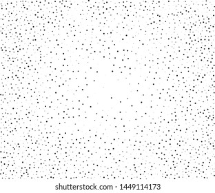 Small and large black dots, circles, stipples on white background. Pattern to create textured surfaces. Vector illustration. Random halftone