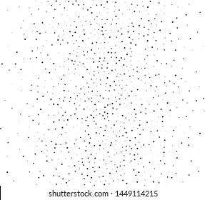 Small and large black dots, circles, stipples on white background. Pattern to create textured surfaces. Vector illustration. Random halftone