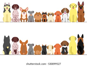 small and large dogs border set, front view and rear view