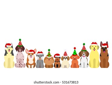 small and large dogs border set with christmas party hat