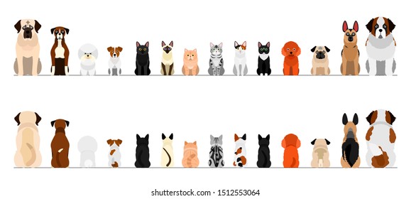 small and large dogs and cats border border set, full length, front and back