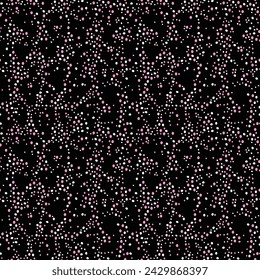 Small to large organic pink and white dots on black background seamless pattern. Surface art stock vector for printing on different surfaces.