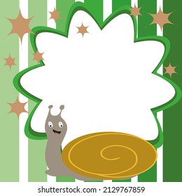 Small and large snails in a flower frame. Background. Cute cartoon animal illustration suitable for young children.