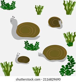 small and large snails in the meadow Cute Cartoon Animal Vector Illustration suitable for young children